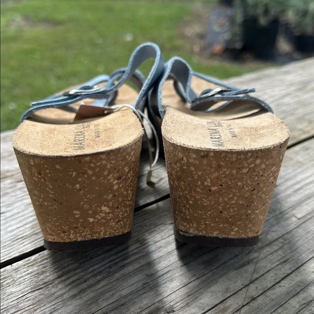 Marina Luna Blue Leather Cork Wedge Sandals